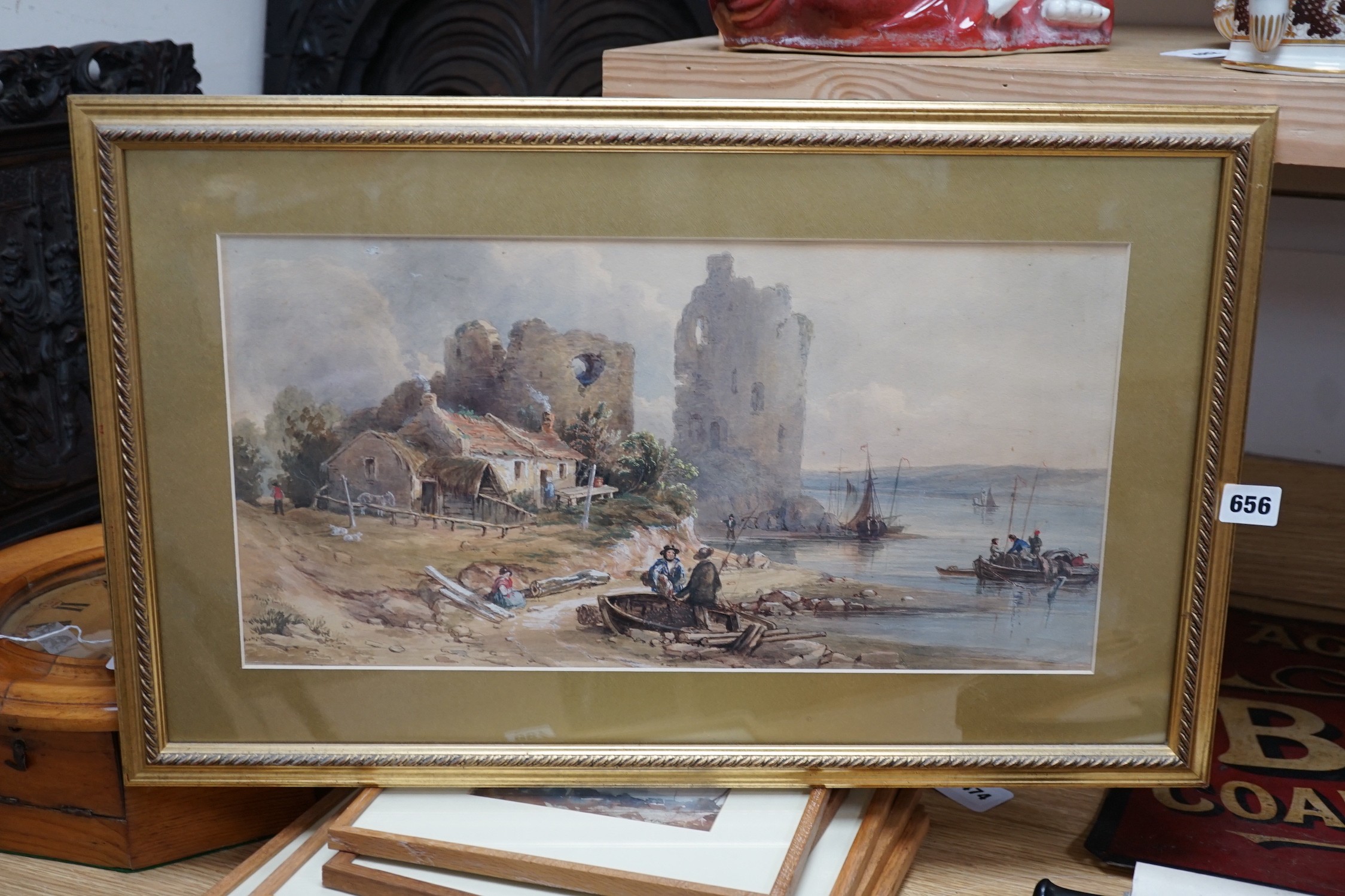 Louis Laurent Razé (1805-1872), watercolour, 'Flint Castle', inscribed verso, 24 x 48cm